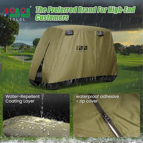 10L0L Golf Cart Cover 2/4/4+2 Passenger for Yamaha EZGO Club Car, Heavy Duty 420D Waterproof Windproof Durable Polyester Golf Cart Cover with 3 Zipper Doors for All-Weather Protection (Black/Silver)