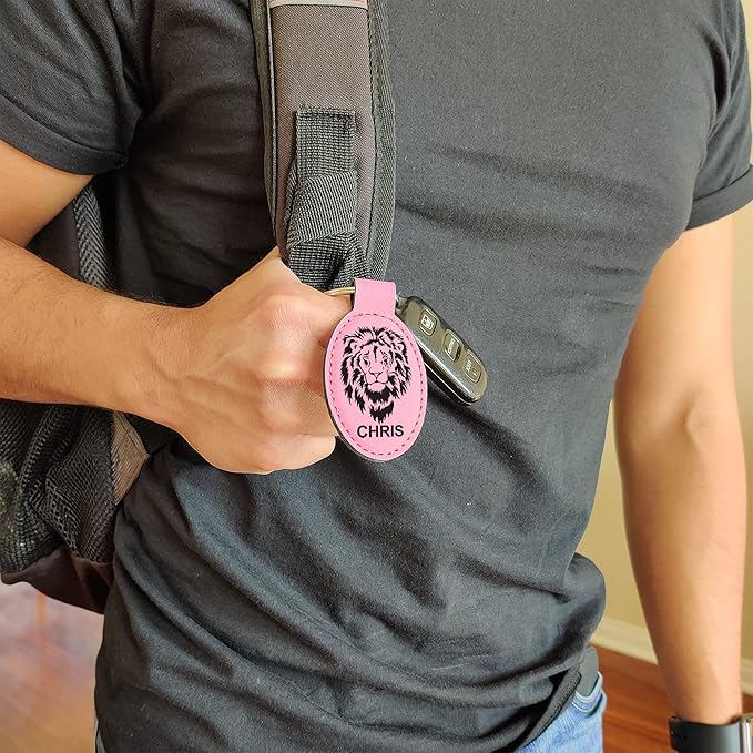 LaserGram Oval Keychain, Golf Ball, Personalized Engraving Included (Pink)