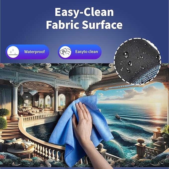 Wknoon. Extra Large Gaming Mouse Pad (31.5" x 11.8") with Durable Stitched Edges – Fantasy World Surreal Palace's Balcony to The Ocean Luxurious Seaside Oasis, Anti-Slip Base Extended XXL Desk Mat