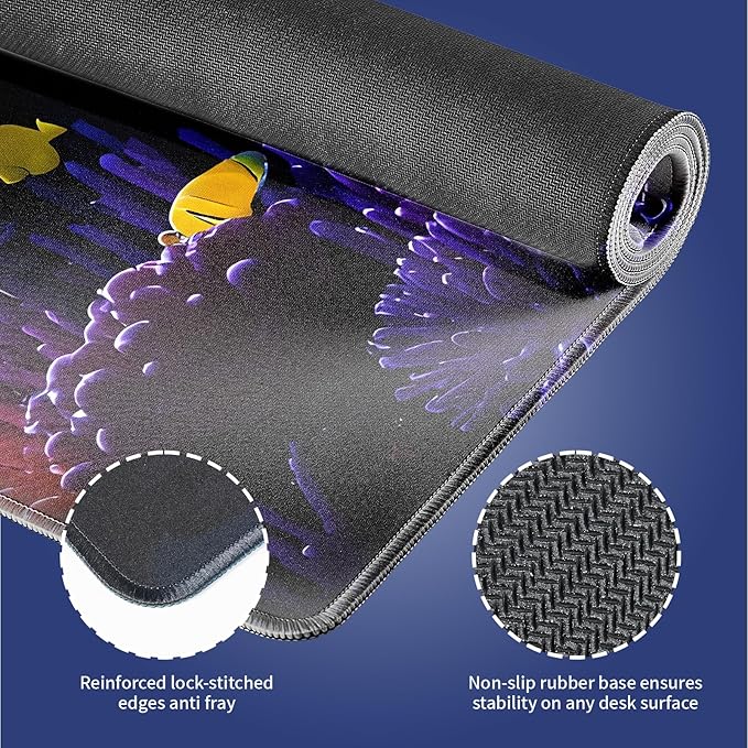 Wknoon. Extra Large Gaming & Office Mouse Pad (31.5" x 11.8") – Colorful Underwater World Landscape Cute Dolphins, Premium Anti-Slip XXL Desk Mat with Durable Stitched Edges
