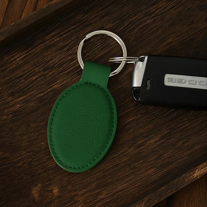 LaserGram Oval Keychain, Palm Trees, Personalized Engraving Included (Green)