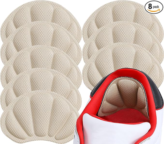 Back of Heel Cushion Pads, Adhesive Heel Grips Inserts for Loose Shoes, Shoe Slip, Heel Pain and Blister, 8PCS-Beige