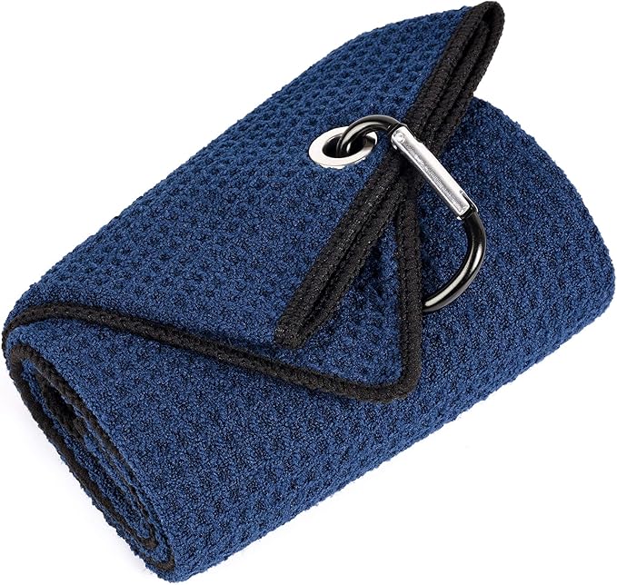 Mile High Life Tri-fold Golf Towel | Premium Microfiber Fabric | Waffle Pattern | with Heavy Duty Carabiner Clip | Golf Towel for Men and Women (NavyGolf Towel)
