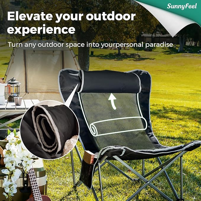 SUNNYFEEL Oversized Camping Folding Chair for Outdoor Camp with Cup Holders & Carry Bag, Versatile Indoor-Outdoor Comfy Butterfly Chair for Adults, Beach, Picnic, Hiking, Living Room