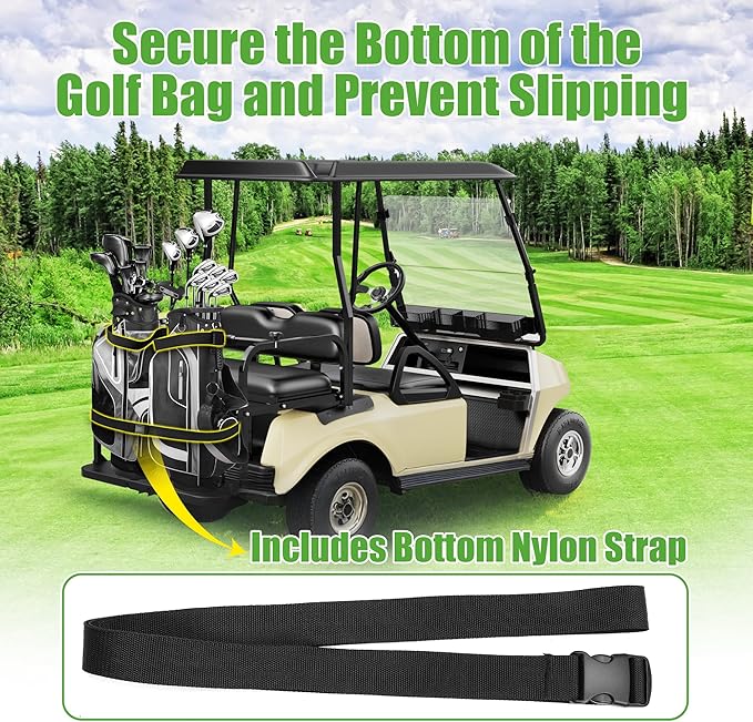 10L0L No Drilling Golf Cart Bag Holder, Universal Adjustable Rear Seat Bag Attachment for 2+2 Seater with 1” Square Metal Frame (Not for Plastic), Stainless Steel Bracket, Fits Yamaha,EZGO, Club Car
