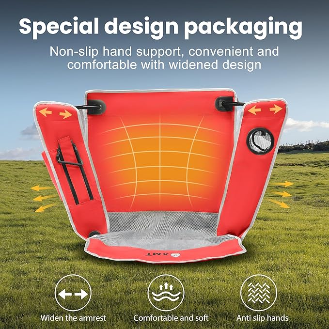 Portable Outdoor Folding Chair with Cup Holder & Cooler Bag - Breathable Mesh, Wide Armrests, Ergonomic Design for Camping, Beach, Backyard - Includes Storage Bag & Bottle Opener (Black/Green/Red)