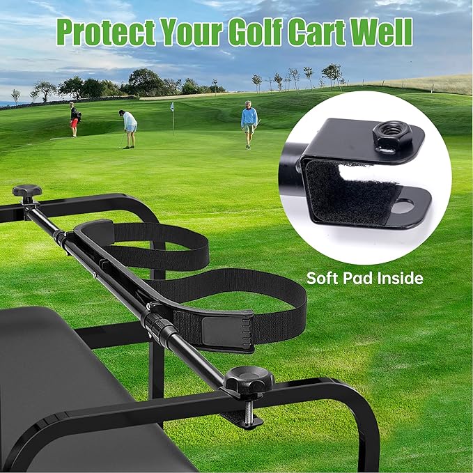 10L0L No Drilling Golf Cart Bag Holder, Universal Adjustable Rear Seat Bag Attachment for 2+2 Seater with 1” Square Metal Frame (Not for Plastic), Stainless Steel Bracket, Fits Yamaha,EZGO, Club Car