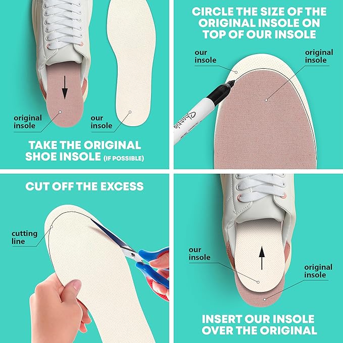 Shoe Filler Insert - Full Length Daily Latex Foam Shoe Inserts, Shoe Insoles for Shoes That are Too Big, 3 Pairs (EU 28-34, US Kids 11- US Junior 4)