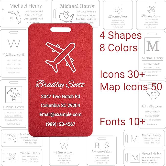 Personalized Luggage Tags for Suitcases Custom Metal Name Tags for Backpacks Bags Travel - Vertical (Purple)