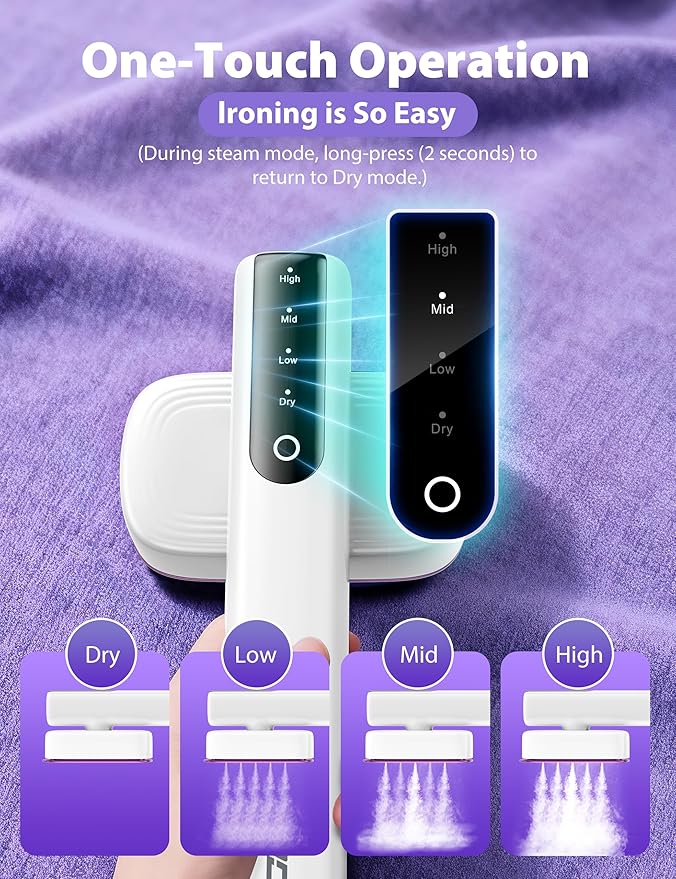 Travel Steamer for Clothes,15s Fast Heat-up Portable Iron,35mins Runtime & 180ml Large Tank,25g/min Steam,Ceramic Panel,Stands on Desk,Wrinkle Remover for Travel, Home, Office(White)