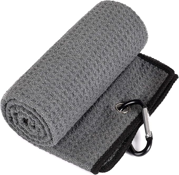 Mile High Life Microfiber Waffle Pattern Golf Towel | Club Groove Cleaner Brush | Foldable Divot Tool with Magnetic Ball Marker (Dark Gray Towel/Brush/Curve Divot)