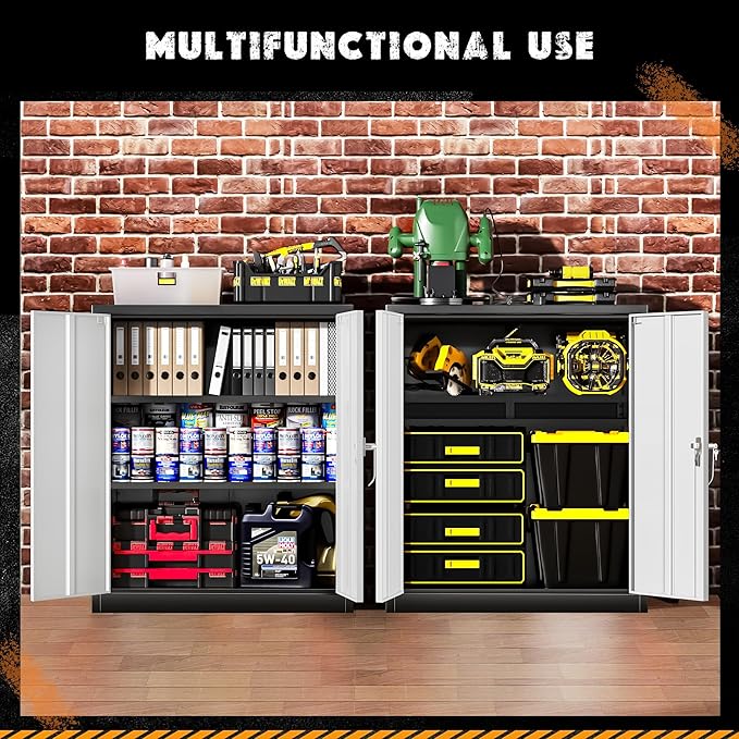 Greenvelly Metal Storage Cabinet,36" Lockable Storage Cabinet with Doors and Adjustable Shelves, Steel File Cabinet with Lock for Garage,Home,School,Pantry(Black Grey)