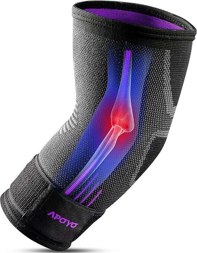 APOYO Elbow Brace for Tendonitis and Tennis Elbow, Elbow Compression Sleeve, Elbow Brace for Women and Men w/ Adjustable Strap for Tennis Elbow Relief, Weightlifting, Arthritis, Workouts, Reduce Joint Pain During Fitness Activity (Purple, Large)