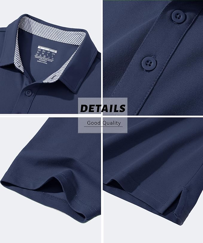 MAGCOMSEN Men's Polo Shirts Short Sleeve Cotton Pique 3 Button Classic Fit Casual T-Shirt Performance Golf Shirts