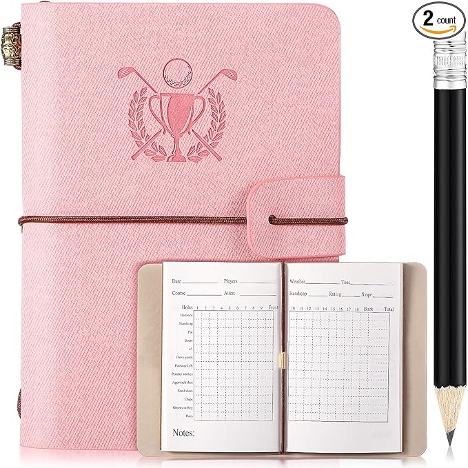 Yexiya Golf Scorecard Book with Pencil Leather Golf Journal Scorecard Holder Accessories Notebook Log Book Pocket Scorebook Gifts for Men Golfers, Sports and Outdoor Club Accessories