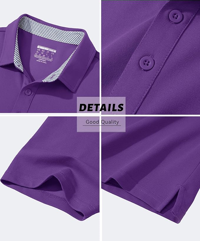 MAGCOMSEN Men's Polo Shirts Short Sleeve Cotton Pique 3 Button Classic Fit Casual T-Shirt Performance Golf Shirts