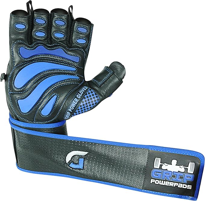 Elite Leather Gym Gloves with Built in 2" Wide Wrist Wraps Grip & Design for Weightlifting Power Lifting Bodybuilding & Strength Training Workout Exercises