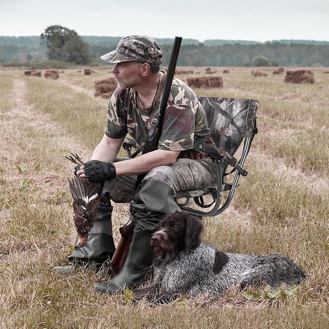 REDCAMP 360° Swivel Hunting Chair with Adjustable Feet for Ground Blinds, Portable Folding Camo Camping Chairs for Adults Hunting Seats with Hard Arms for Fishing Camping