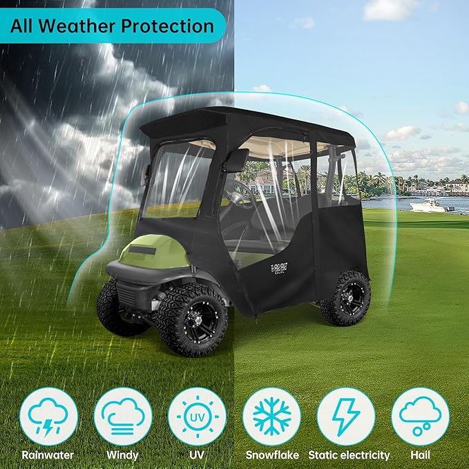 10L0L 2 Passenger Golf Cart Driving Enclosure for Club Car Precedent/Onward/Tempo, 4-Sided Clear Window 600D Rain Cover All Weather Windproof Waterproof