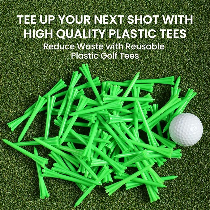 FINGER TEN Golf Tees Plastic Unbreakable Easy to Find Bulk Value 500 Count, 2 3/4 3 1/4 Inch Stable Tee Driving Range Reduce Friction, Green Red White USA Flag Practice