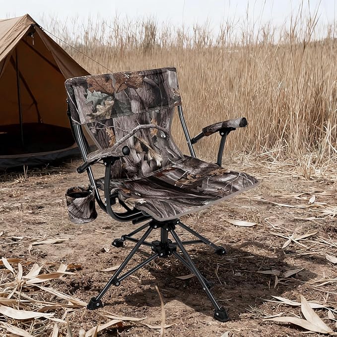 REDCAMP 360° Swivel Hunting Chairs for Ground Blinds, Camo Camping Chairs Portable Folding, Hunting Seats with Hard Arms for Fishing Camping