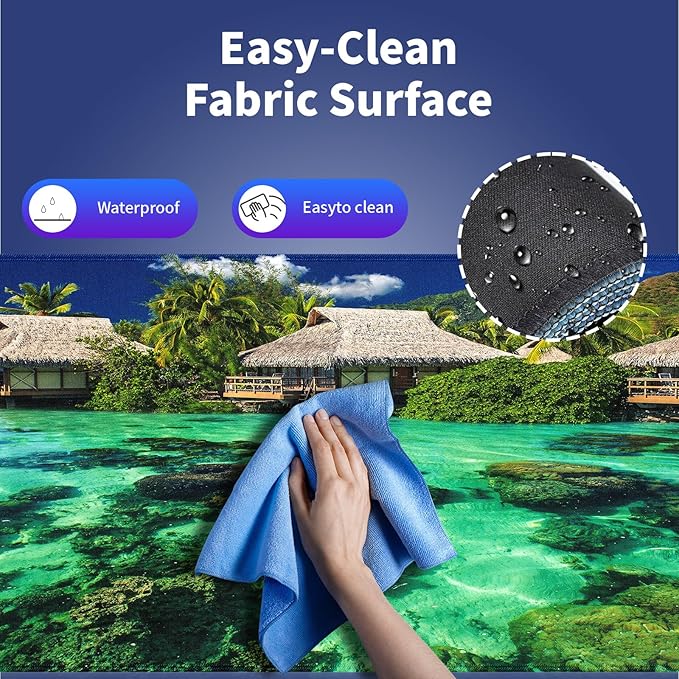 Extended XXL Gaming Mouse Pad with Stitched Edges - Tropical Paradise Overwater Bungalows with Clear Coral Reefs Summer Vacation, Smooth Surface Anti-Slip Base Large Desk Mat for Mice & Keyboard