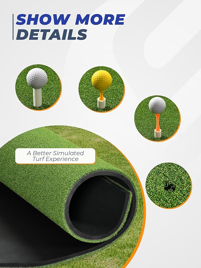 Golf Hitting Mat 5×4ft, Thickened 21/31mm Golf Practice Mat for Indoor Outdoor, Top-Notch Artificial Turf Driving Matt with 9 PU Balls+3 Rubber Tee+7 Tee