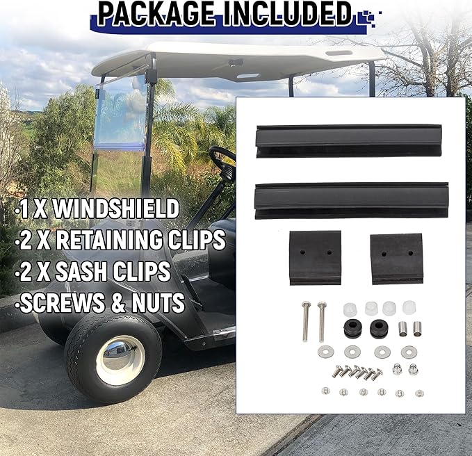HECASA Clear Golf Cart Windshield Compatible with 1994-2014 EZGO TXT & Medalist Models Folding Down Windshield