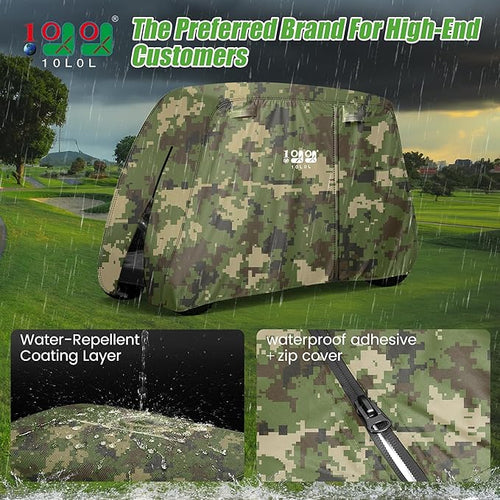 10L0L Golf Cart Cover 2/4/4+2 Passenger for Yamaha EZGO Club Car, Heavy Duty 420D Waterproof Windproof Durable Polyester Golf Cart Cover with 3 Zipper Doors for All-Weather Protection (Black/Silver)