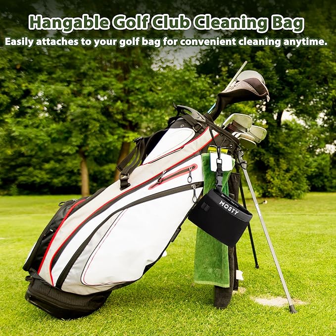 MOSTY Golf Club & Ball Cleaner Bag,Durable Golf Club Cleaning Kit and Ball Washer Pouch,Club Cleaner for Golf Bag, Golf Gifts for Men Women Golfers Him Unique, Essential Golf Accessories