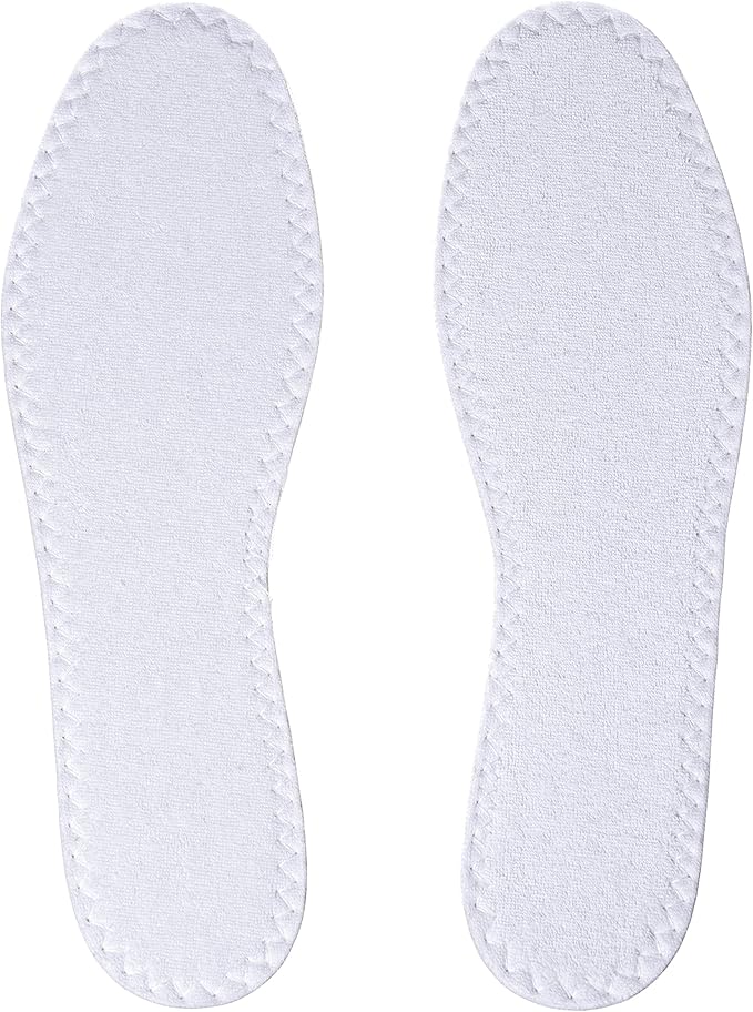 Happystep Cotton Terry Cloth Insoles, Barefoot Shoe Inserts, Sweat Absorption, Odor Control, Moisture-Wicking, Washable and Reusable, Zero Drop Shoe Insoles, 2 Pairs of White (Man Size 13)