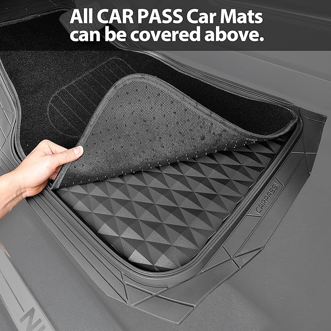 CAR PASS Heavy Duty Charcoal Gray Rubber Car Floor Mats Univeraal Fit, Deep Dish All-Weather Floor Mat for Car, Waterproof Durable Anti-Slip Trim to Fit for SUV Truck Sedan, 3 Piece Full Set Dark Gray