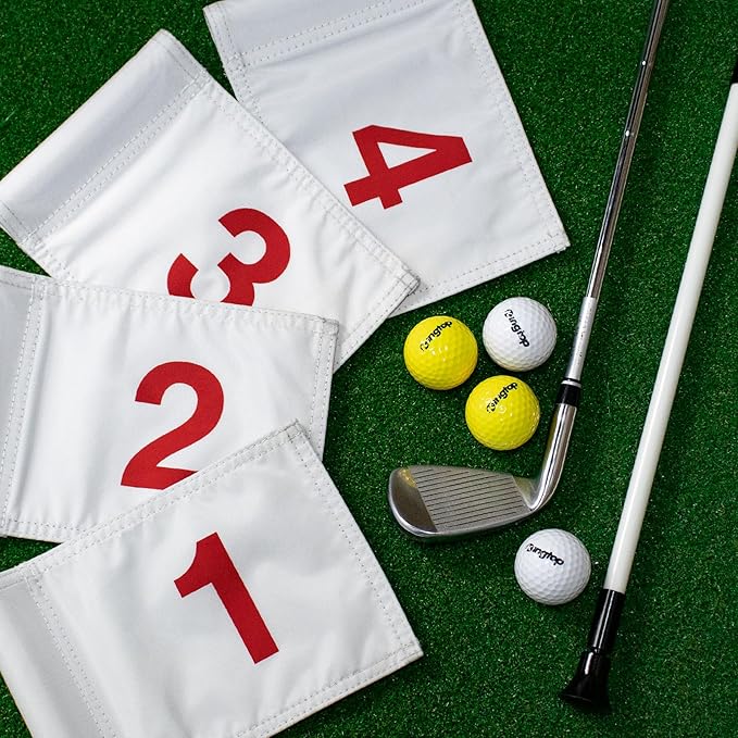 KINGTOP Numbered Golf Flag All 8x6 Inch – Upgraded Dual-Layer 420D Nylon, Double Sided Printing, Tube Inserted – Mini Practice Putting Green Flags for Yard