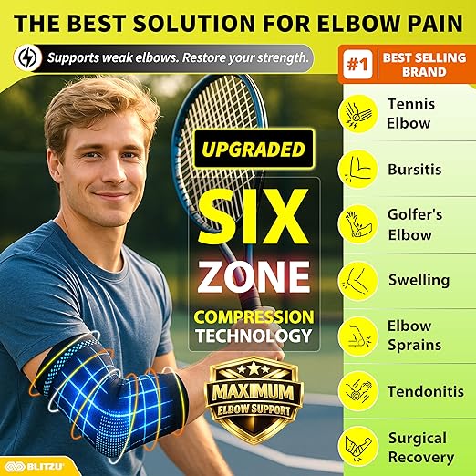 BLITZU Elbow Compression Sleeve for Tendonitis 2 Pack, Tennis Elbow Brace Support for Men and Women Golfers Elbow Pain Relief, Arthritis, Bursitis, Arm Brace for Workout, Weightlifting Nude M
