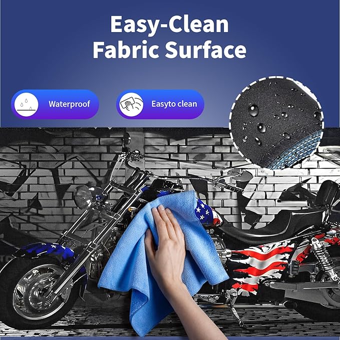 XXL Gaming Mouse Pad with Stitched Edges for PC Home & Office - USA Motorcycles Flag Brick Graffiti Wall Patriotic Themed Design, Smooth Cloth Surface Anti-Slip Rubber Base Large Desk Mat