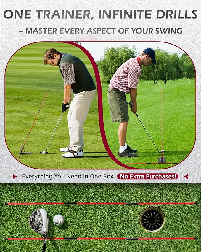 Golf Swing Training Aid, Golf Alignment Stick with Angle Plate/Holder Sets, Posture Corrector Golf Trainging Aid, Swing Plane Trainer for Aiming, Putting, Swing/Golf Practice Tools